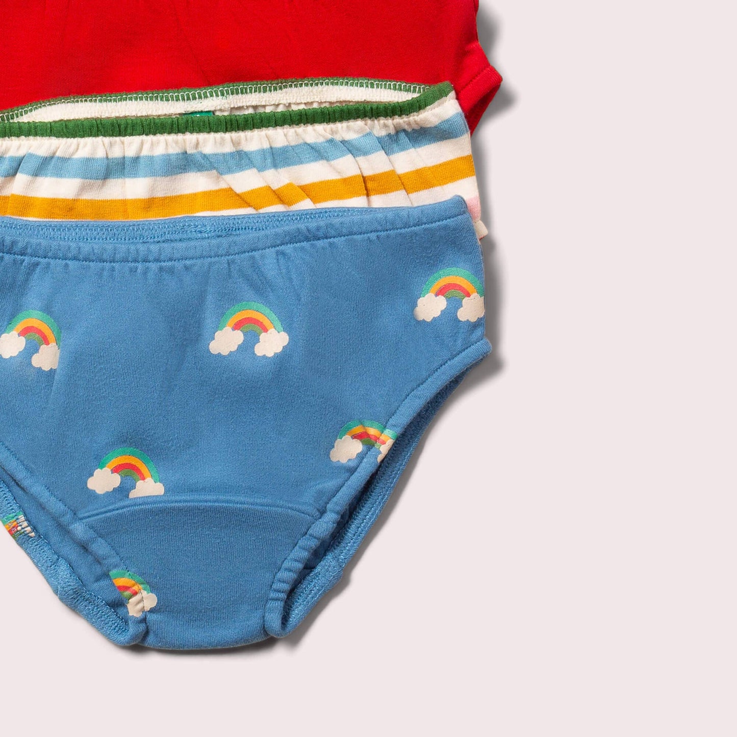 Ekologiska barnunderbyxor 3-pack – Blue Rainbows (unisex, GOTS & Fairtrade) | Little Green Radicals