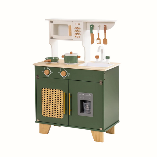 Barnkök i trä – Vintage Green med isdispenser (3+) | leksakskök med tillbehör