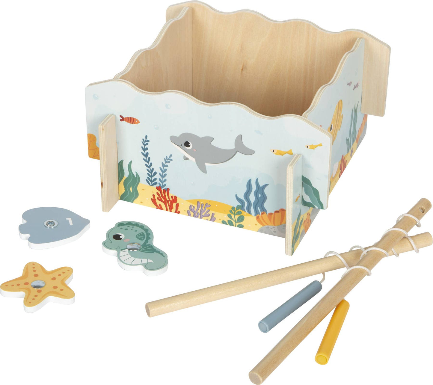 Magnetiskt fiskespel i trä – 3D-spelplan & 2 spön
