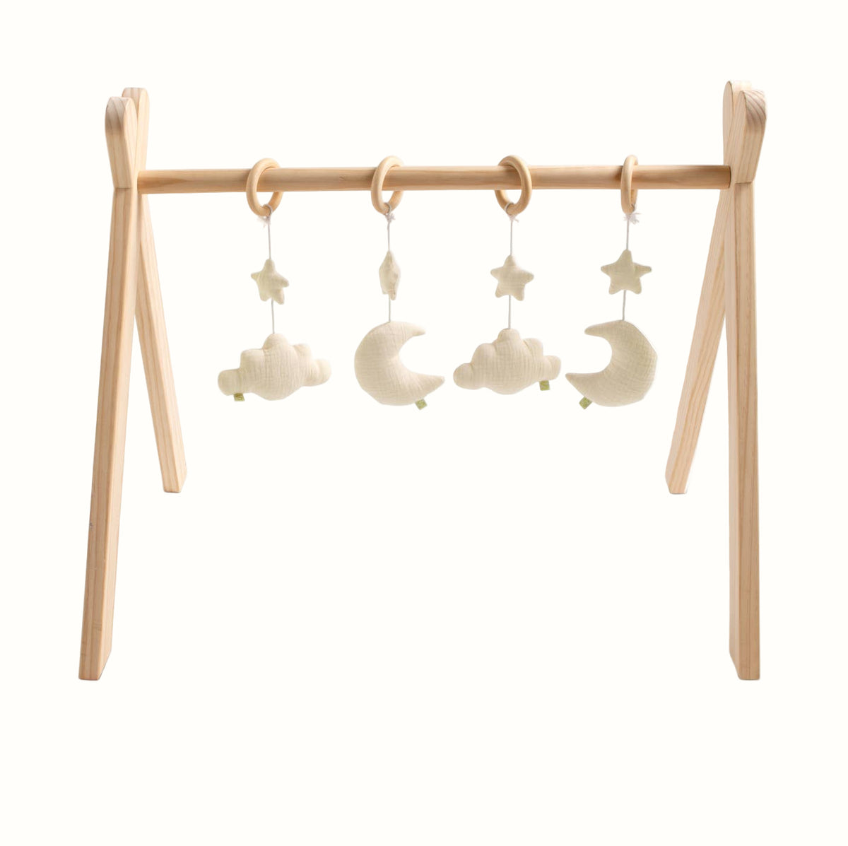 Babygym i trä UNI Vanilla med fyra leksaker från Sauthon