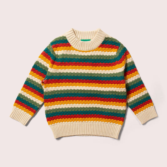 Stickad tröja barn – Honeycomb Rainbow (ekologisk bomull) | Little Green Radicals