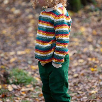 Stickad tröja barn – Honeycomb Rainbow (ekologisk bomull) | Little Green Radicals