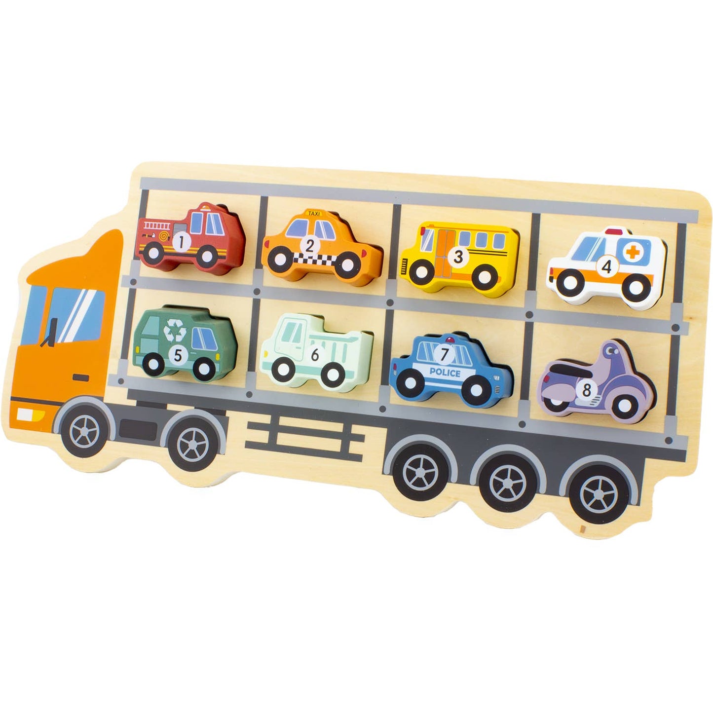 Träpussel med biltransport – Car Carrying Truck