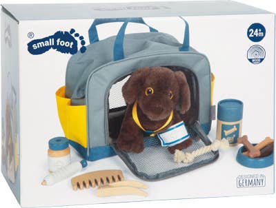 Leksakshund Labrador med transportväska och vårdtillbehör