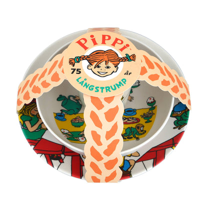 Pippi Långstrump barnservis i melamin – 3 delar (tallrik, skål, mugg)
