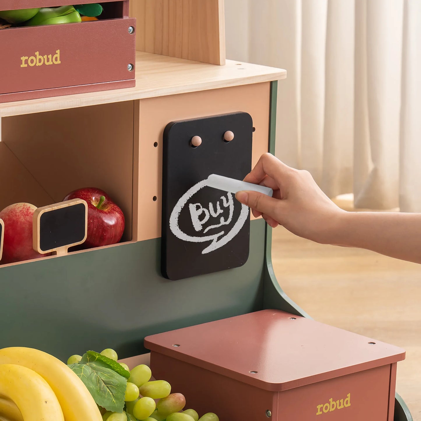 Barnkiosk i trä med interaktiv kassa – Pretend Grocery Supermarket