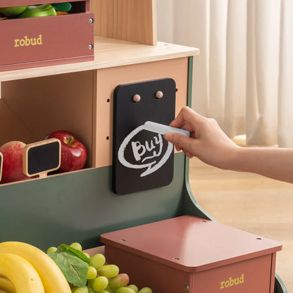 Barnkiosk i trä med interaktiv kassa – Pretend Grocery Supermarket