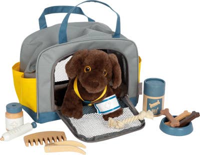 Leksakshund Labrador med transportväska och vårdtillbehör
