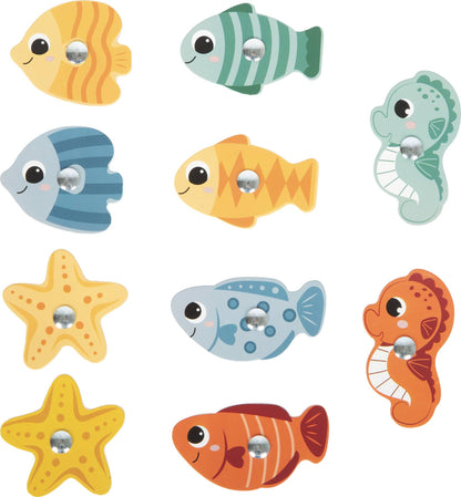 Magnetiskt fiskespel i trä – 3D-spelplan & 2 spön