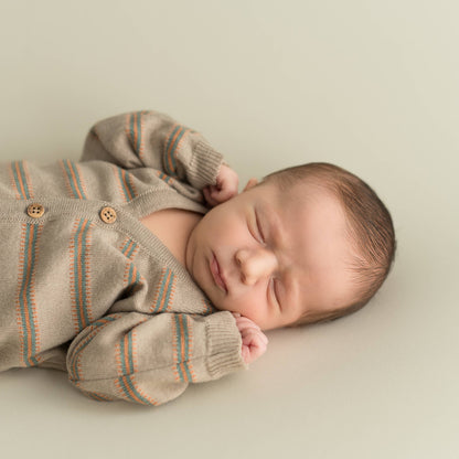 Nyföddset i Ekologisk Bomull – Randig Jacquard (Jacka & Byxa) | 0–1 M & 3–6 M | Tillverkad i Barcelona