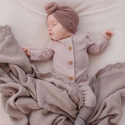 Baby Girl Beanie With Bow Knotted Headband Infant Turban Newborn Head Accessory 