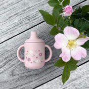 Spillfri silikonmugg för barn Pale Mauve Flowers med dubbla handtag
