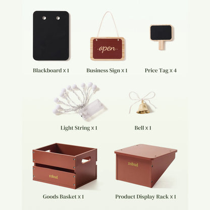 Barnkiosk i trä med interaktiv kassa – Pretend Grocery Supermarket