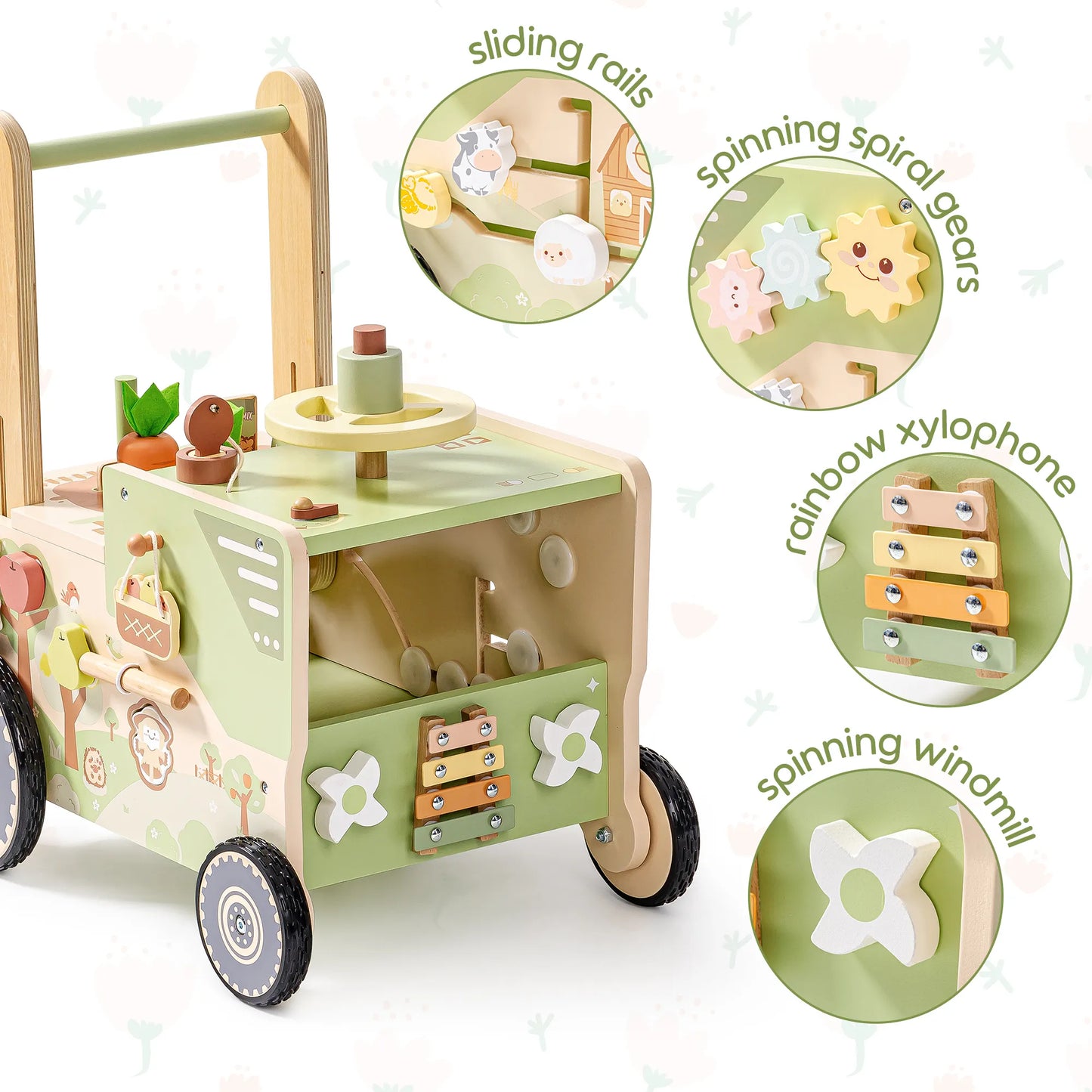 Gåvagn i trä med aktivitet – Farm Cart bondgårdstema | CE-märkt