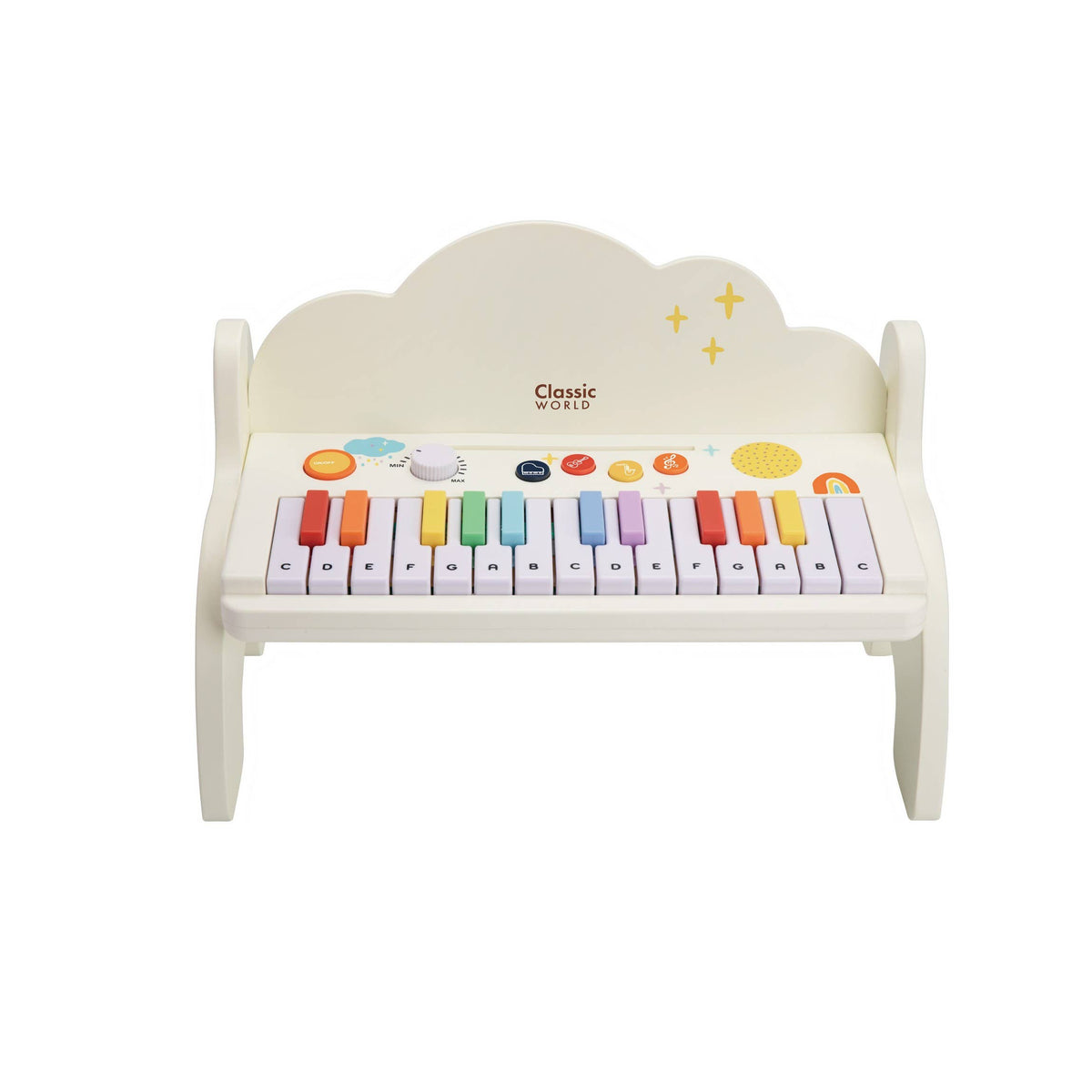 Vitt barnpiano Rainbow med lysande tangenter och ljud