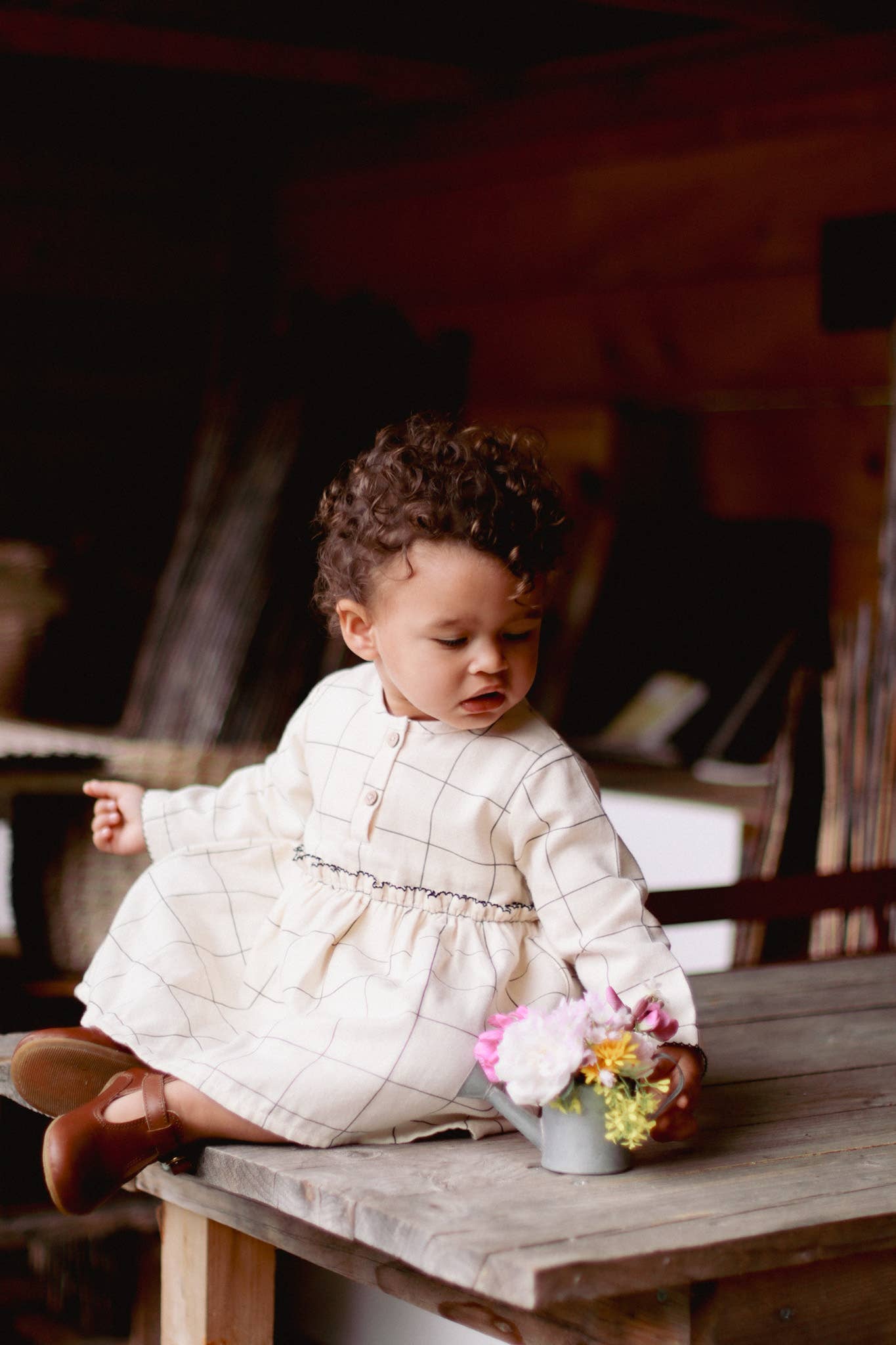 Sarah klänning baby/flicka i rutigt mönster – Ekologisk bomull