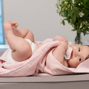 Rosa ekologisk badcape för baby med kaninöron, 75 × 75 cm