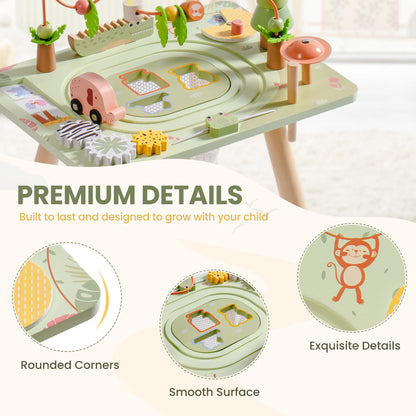 Aktivitetsbord i trä för barn – 11-i-1 regnskogs aktivitetsbord med många lekar