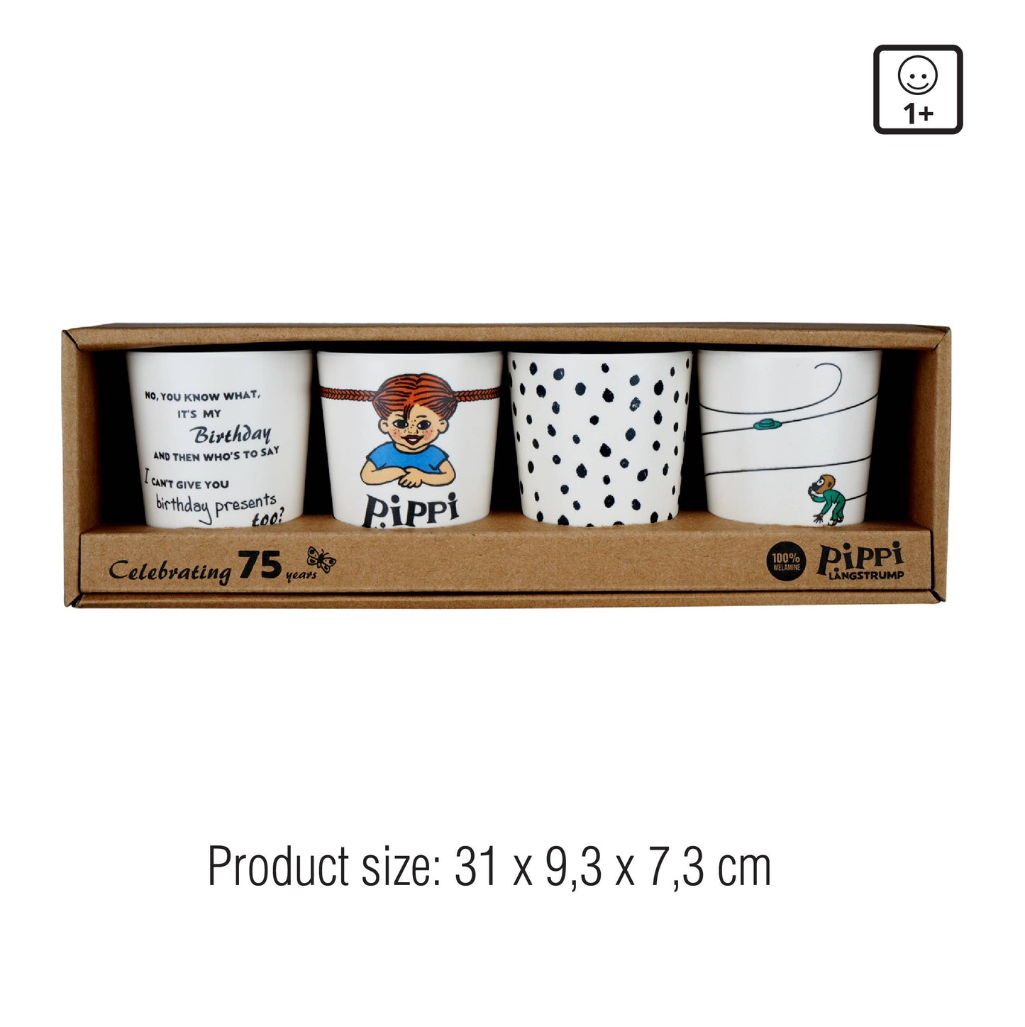 Pippi Långstrump barnmuggar i melamin – 4-pack (tumblers) | BPA-fria