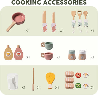 Barnkök i trä med tillbehör – utbyggbart lek-kök med ugn & hyllor