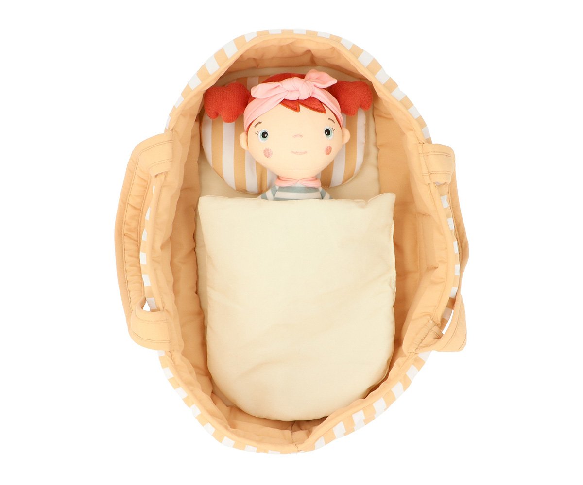 Dockbädd Tutete Monnëka Stripes Caramel Premium Bärkorg för Dockor 30 cm