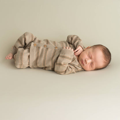 Nyföddset i Ekologisk Bomull – Randig Jacquard (Jacka & Byxa) | 0–1 M & 3–6 M | Tillverkad i Barcelona