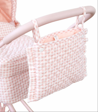 Dockvagn Rosa Vichy – vikbar barnvagn för dockor Monnëka