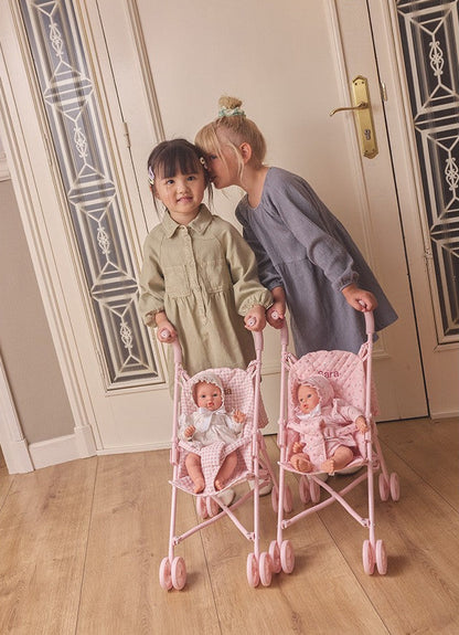 Dockvagn Rosa Vichy – vikbar barnvagn för dockor