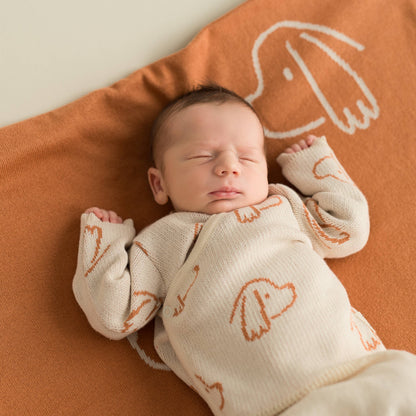 Babyfilt i ekologisk bomull med hundmotiv – Ecru, 80 × 100 cm