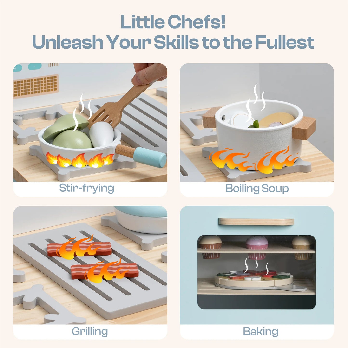 Träleksaksugn för barn – realistiskt lekset med tillbehör