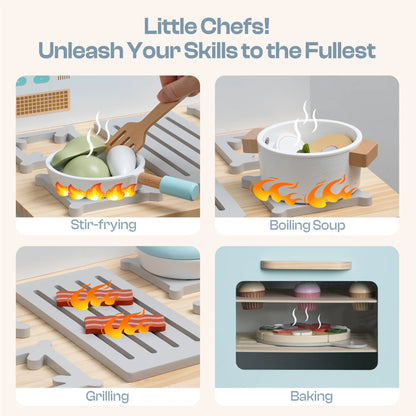 Träleksaksugn för barn – realistiskt lekset med tillbehör