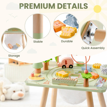 Aktivitetsbord i trä för barn – 11-i-1 regnskogs aktivitetsbord med många lekar