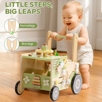 Gåvagn i trä med aktivitet – Farm Cart bondgårdstema | CE-märkt