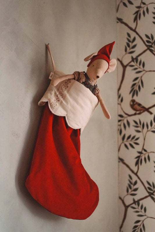 Julstrumpa Rouge i Sammet & Japansk Bomull | 37 cm med Upphängning