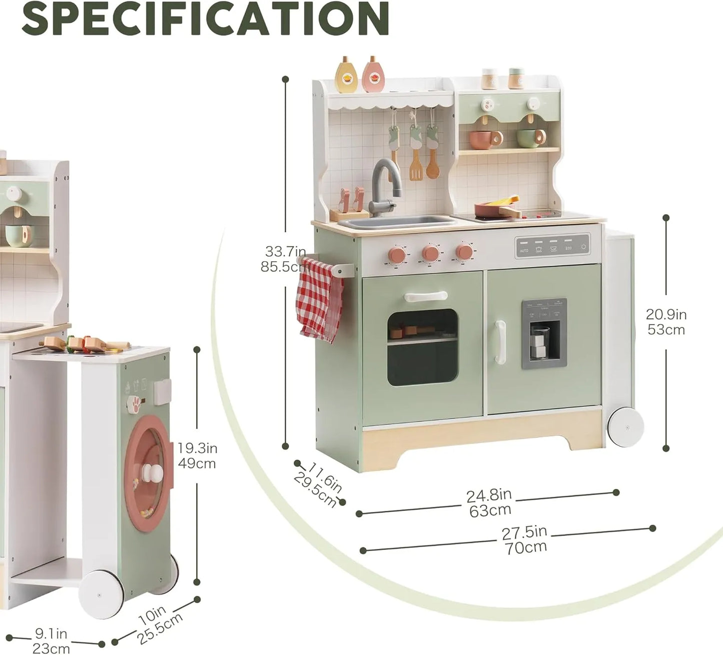 Barnkök i trä med tillbehör – utbyggbart lek-kök med ugn & hyllor