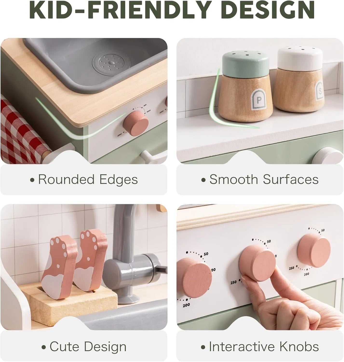 Barnkök i trä med tillbehör – utbyggbart lek-kök med ugn & hyllor