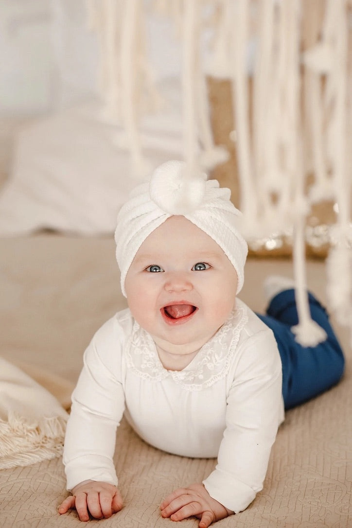 Baby Girl Beanie With Bow Knotted Headband Infant Turban Newborn Head Accessory 