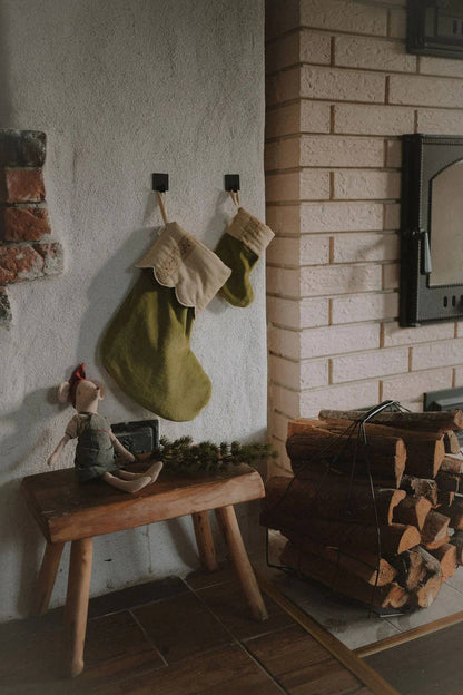 Julstrumpa Olive i Sammet & Japansk Bomull | 37 cm med Upphängning