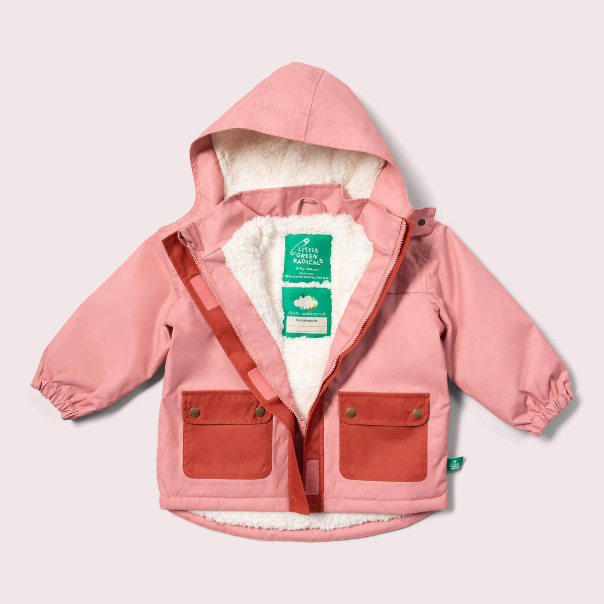 Vinterjacka barn – Rosa, vattentät 5 000 mm – Little Green Radicals EU – produktbild 4