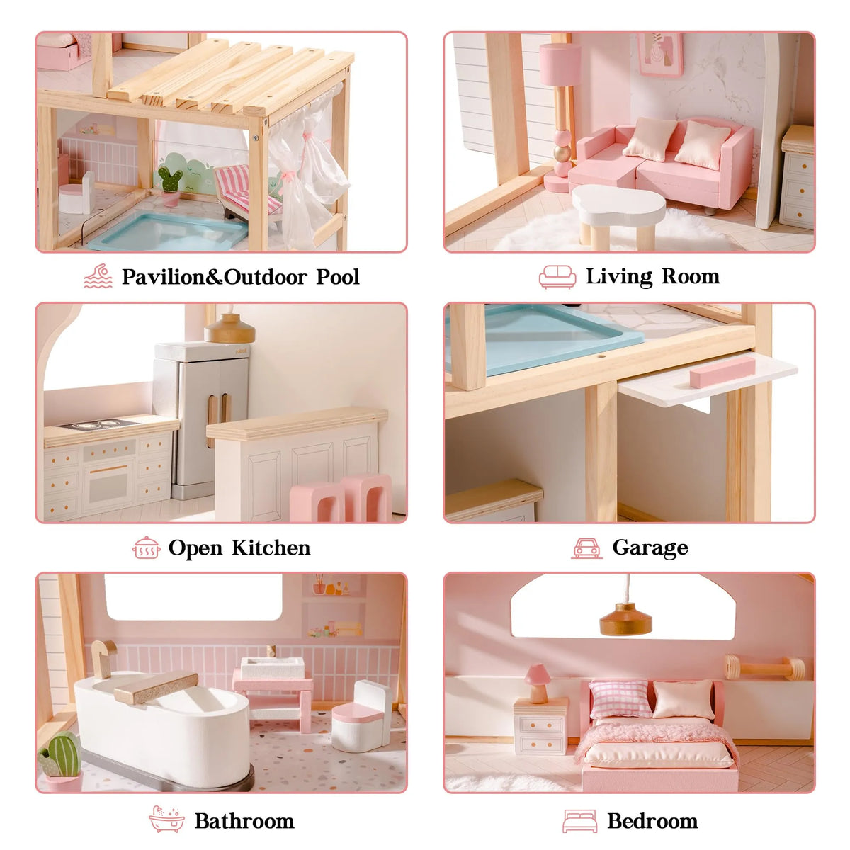 Dockhus i trä Dreamy Pink med hiss | ROBUD – produktbild 7