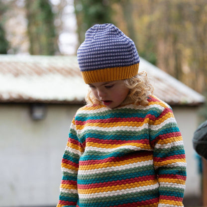 Stickad tröja barn – Honeycomb Rainbow (ekologisk bomull) | Little Green Radicals