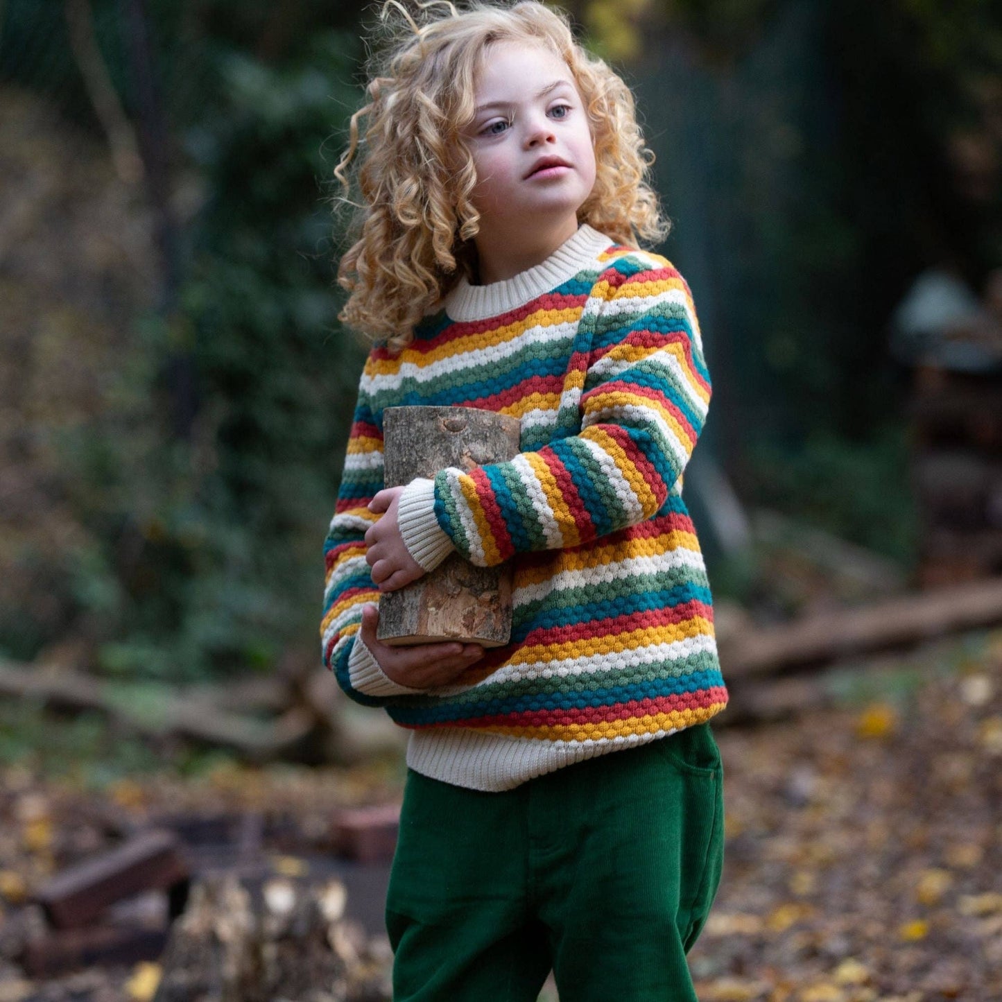 Stickad tröja barn – Honeycomb Rainbow (ekologisk bomull) | Little Green Radicals