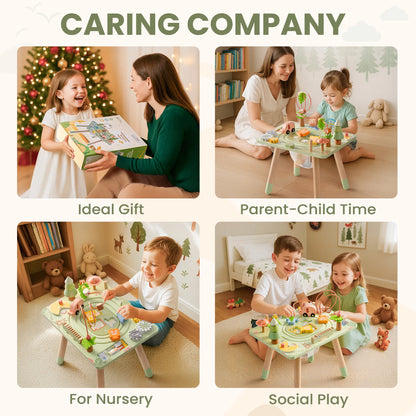 Aktivitetsbord i trä för barn – 11-i-1 regnskogs aktivitetsbord med många lekar