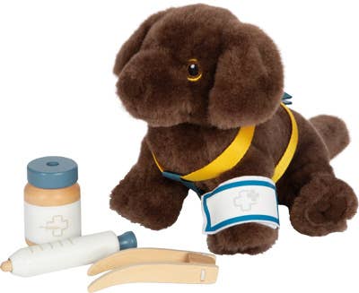 Leksakshund Labrador med transportväska och vårdtillbehör