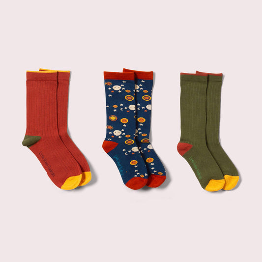Ankelstrumpor barn 3-pack – Night Moon (ekologisk bomull) | Little Green Radicals