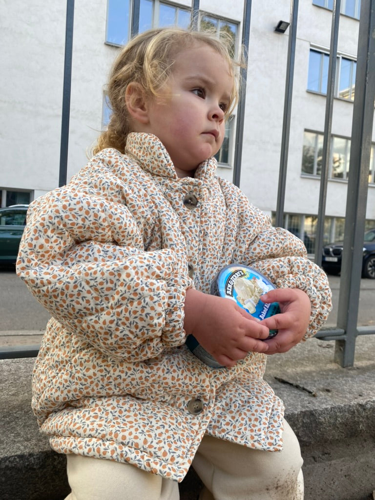 Kids Winter Jacket - Thick Floral Botanical Print Cotton Padded Baby Fleece Warm Casual Stylish Oversized Kids Coat with Puffy Sleeves in Vintage Style