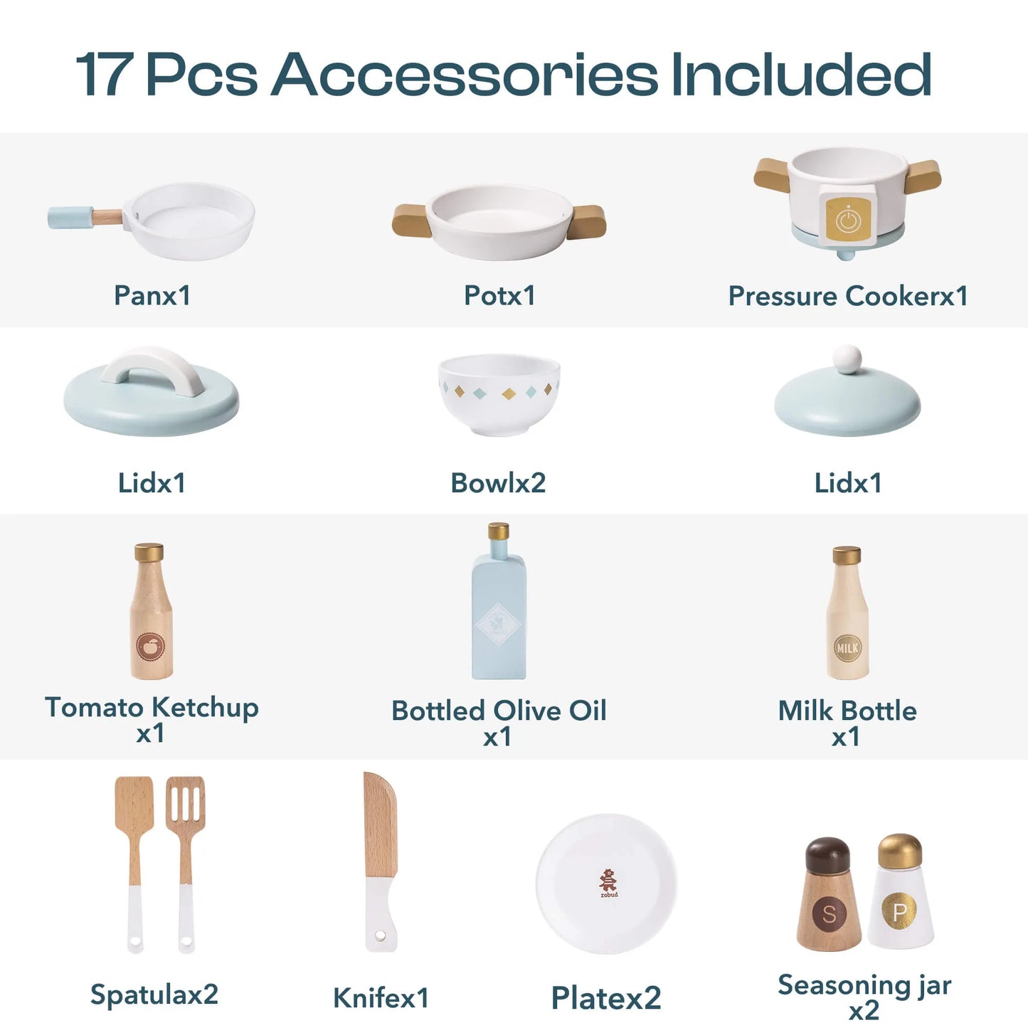 Barnkök i trä blå – komplett med tvättmaskin & realistiska tillbehör