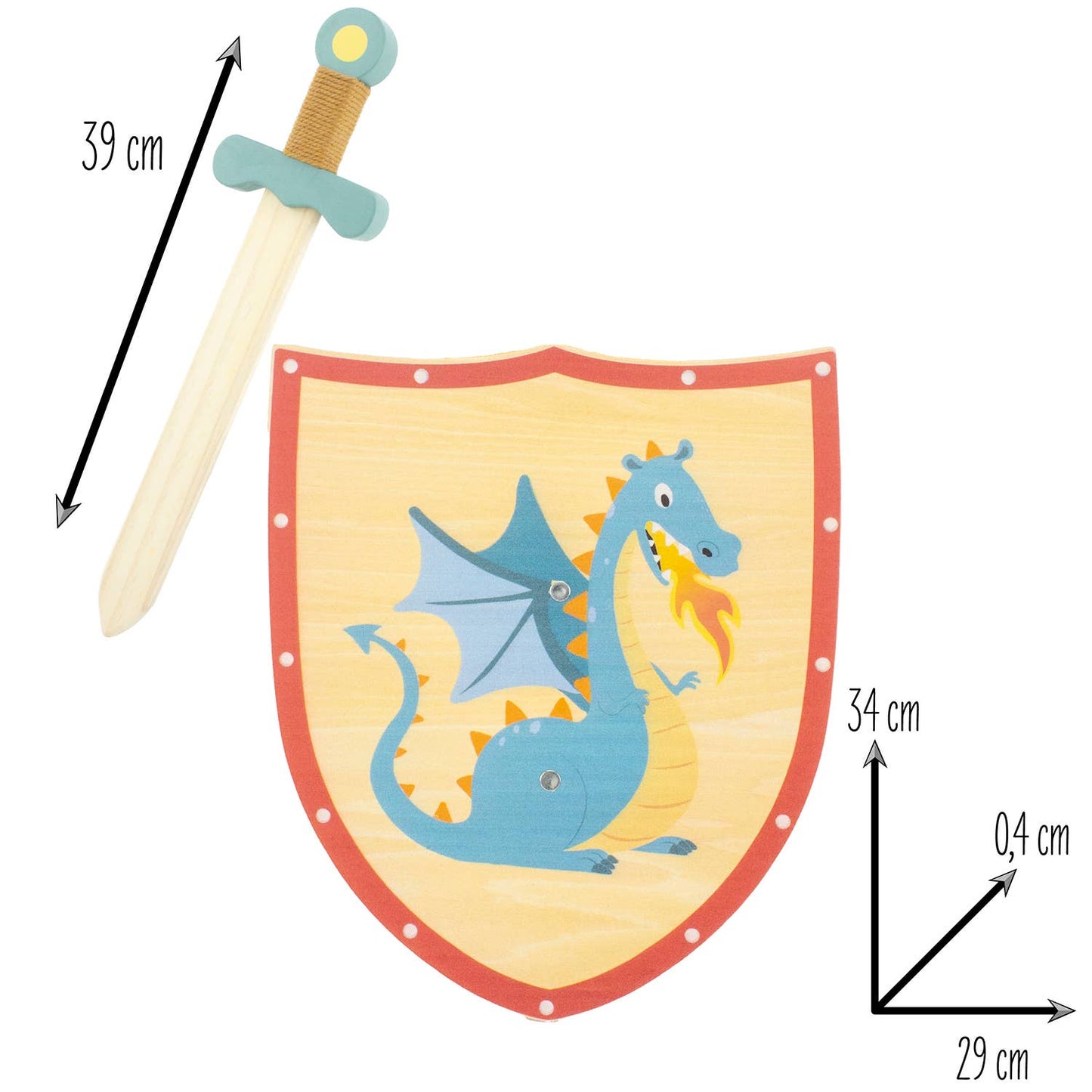 Svärd och sköld i trä för barn – Draktema