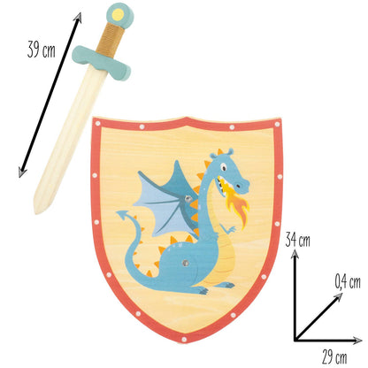 Svärd och sköld i trä för barn – Draktema