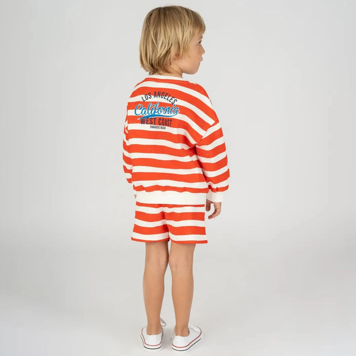 Randiga sommarshorts i bomull – röd/vit – BaraBaby – detaljbild 3
